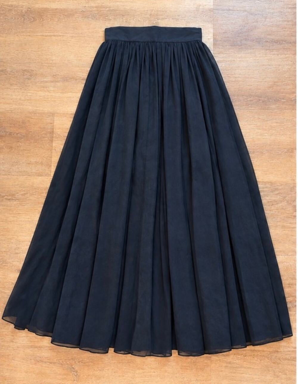 Jones New York Vintage 100% Silk Pleated Maxi Skirt Black Whimsigoth Flowy 8